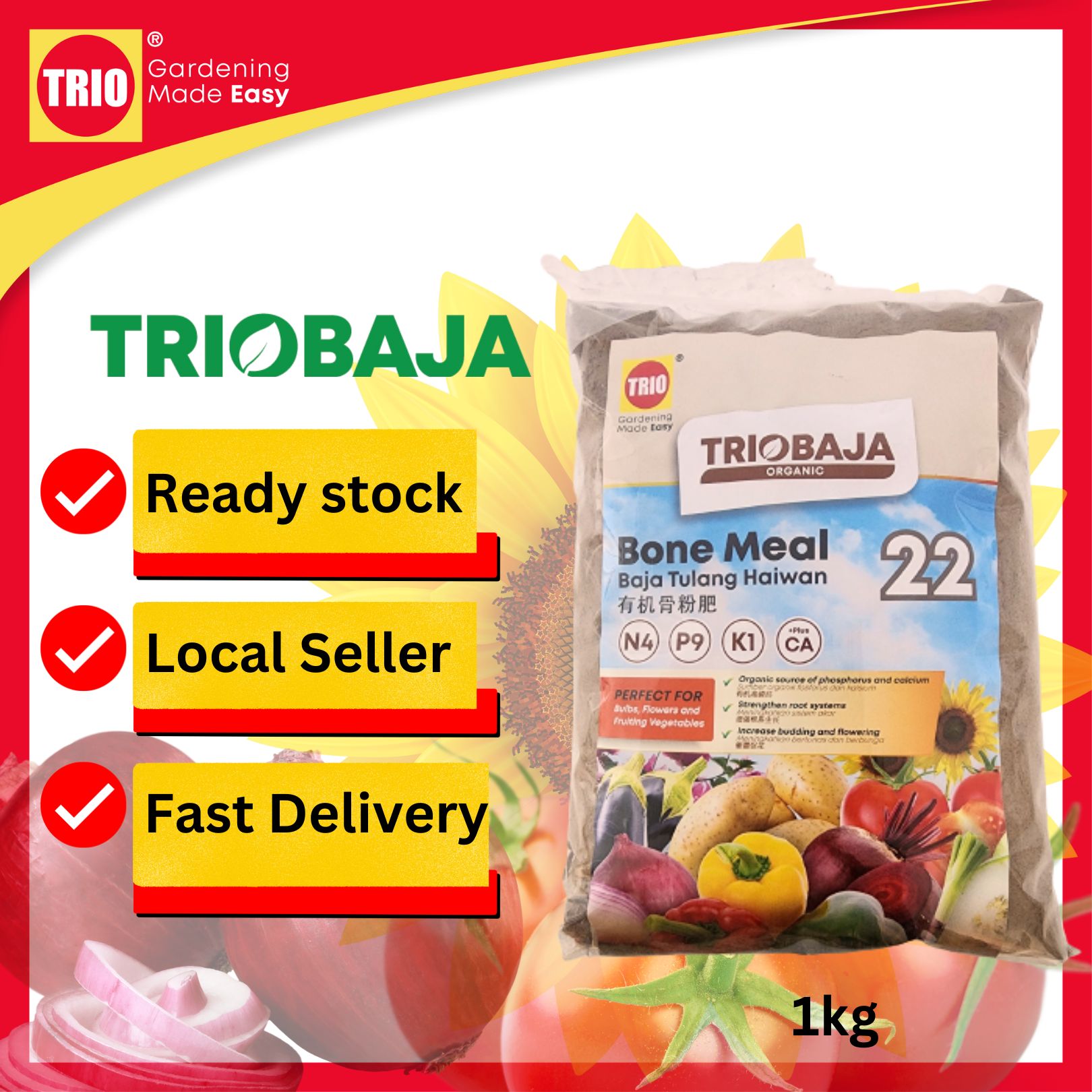 TRIOBaja Bone Meal Organic Fertilizer/ TRIObaja Organik Tulang Haiwan/ 有机骨粉肥 - 1kg