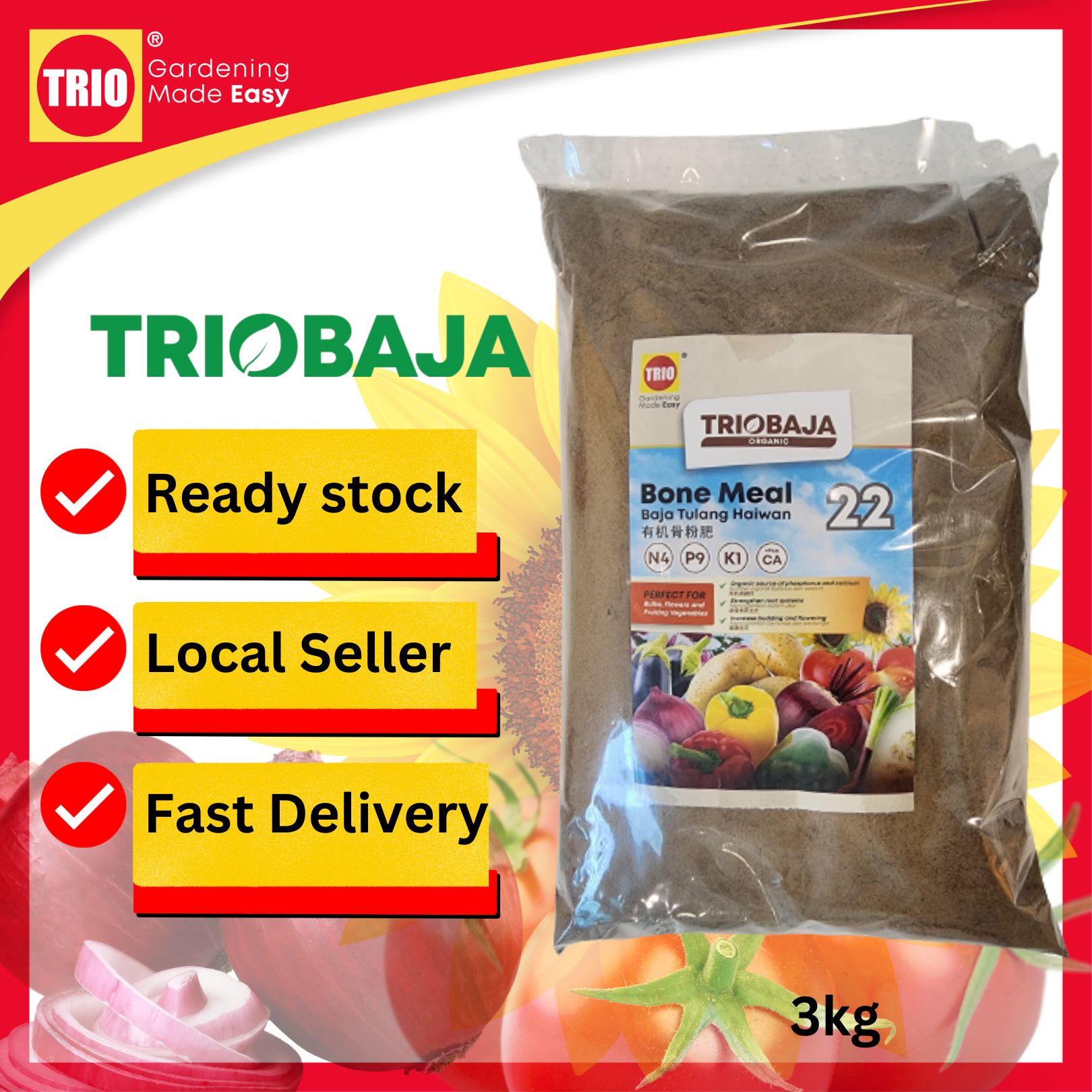 TRIOBaja Bone Meal Organic Fertilizer/ TRIObaja Organik Tulang Haiwan/ 有机骨粉肥 - 3kg